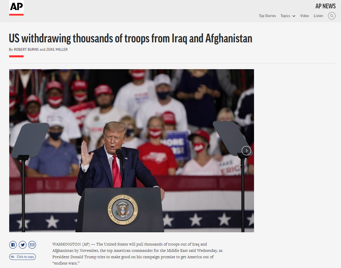 أسوشيتد برس: ترامب يتجه لتسريع معدلات سحب القوات الأميركية من العراق