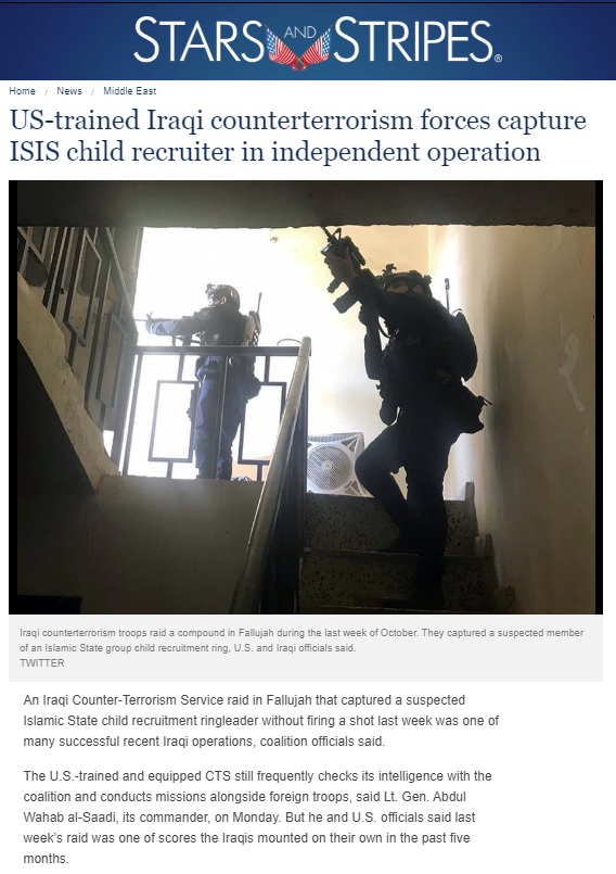 ستارز آند ستربس: قوات مكافحة الإرهاب بالعراق أثبتت نجاحها ضد داعش لكنها مازالت بحاجة لدعم دولي