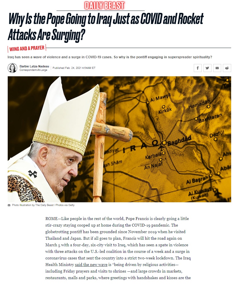 ذا ديلي بيست: التحديات التي تواجه زيارة بابا الفاتيكان إلى العراق لن تثنيه عن إتمام الزيارة