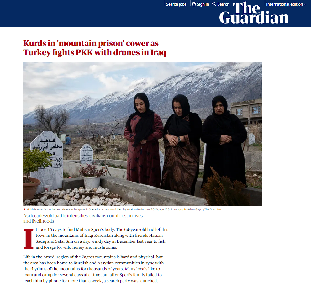 الغارديان البريطانية: القضف التركي المتواصل في شمال العراق يدفع عائلات إلى الفرار والنزوح