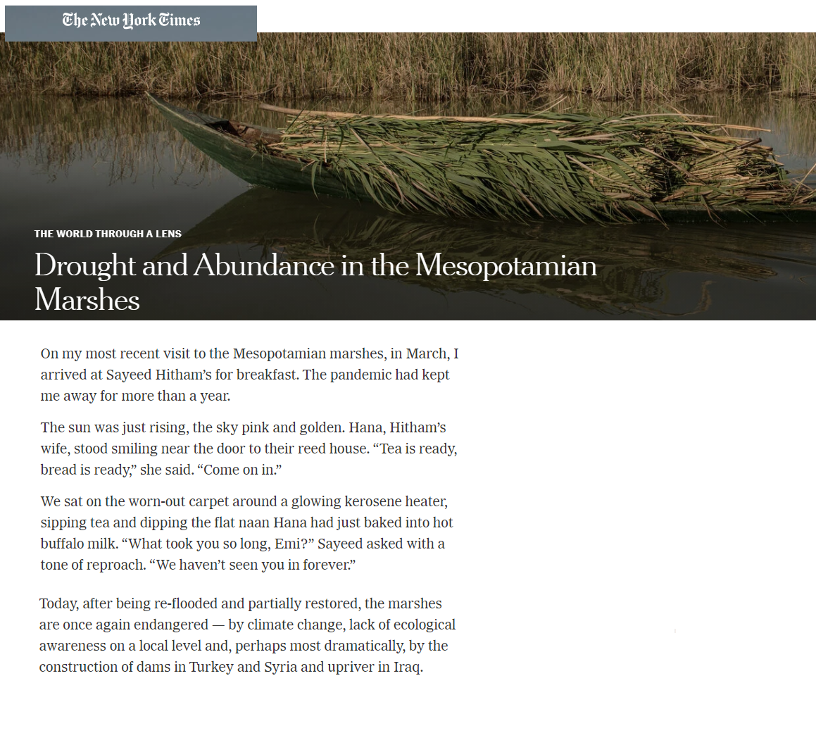 نيويورك تايمز: أهوار العراق تواجه مخاطر بيئية كارثية ومهددة بالجفاف