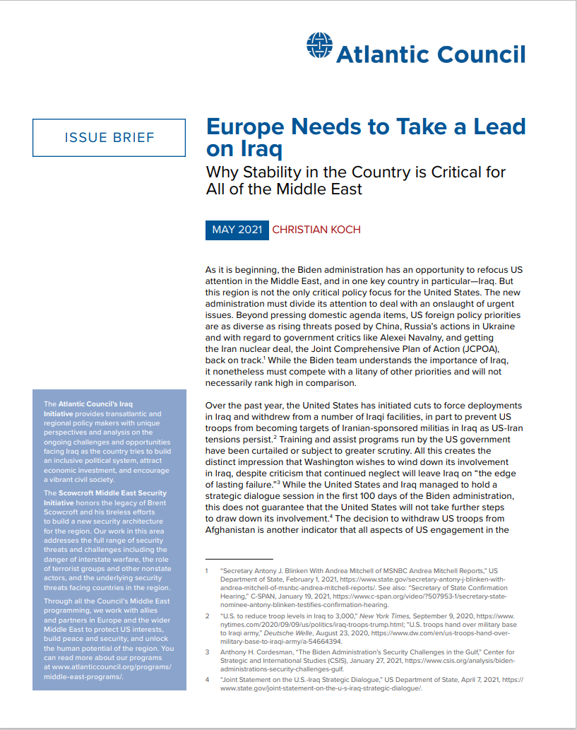 أتلانتيك كاونسل: العراق مهدد بأن يصبح ساحة معركة دائمية لقوى خارجية متنافسة