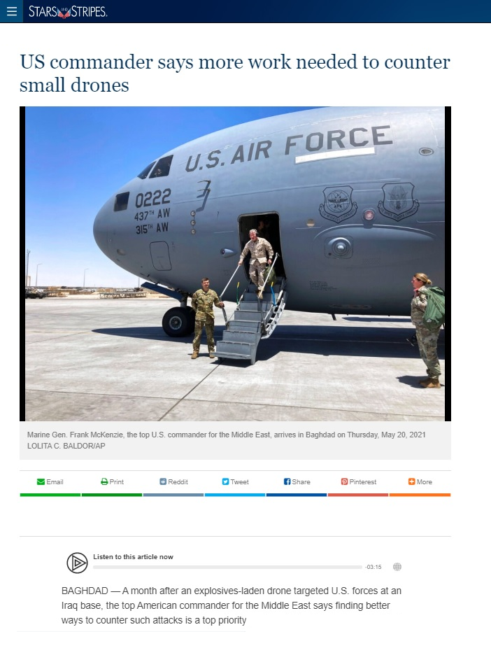 ستارز آند ستربس: الولايات المتحدة متأخرة في إيجاد حلول لمواجهة الطائرات المسيرة في العراق