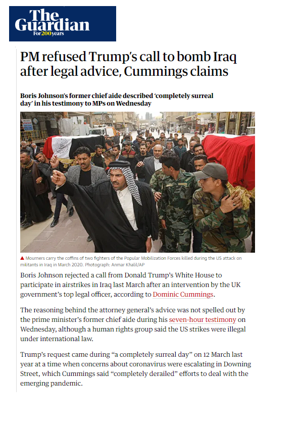 الغارديان: جونسون رفض دعوة من ترامب للمشاركة في حملة جوية ضد الميليشيات بالعراق