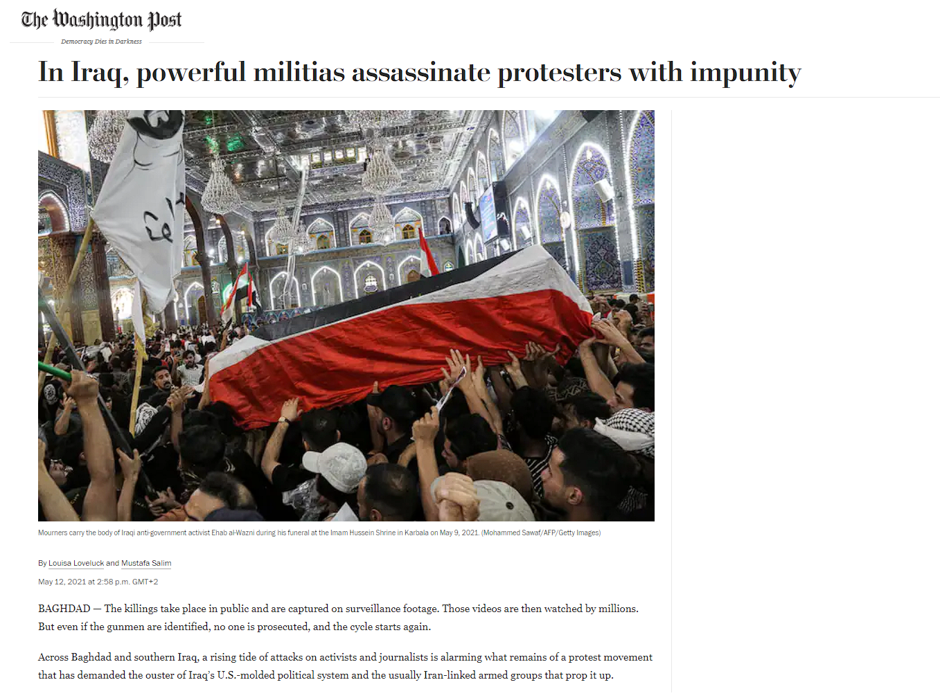 واشنطن بوست: الميليشيات في العراق تستهدف النشطاء بدون عقاب