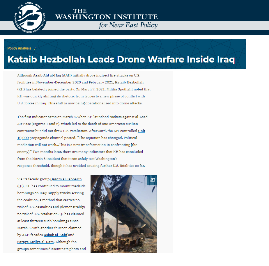 معهد واشنطن: امتلاك الميليشيات في العراق طائرات مسيرة مفخخة ينذر بفوضى كارثية