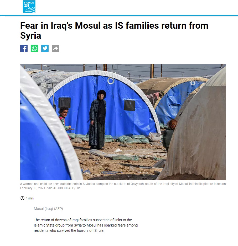 فرانس برس: “قنبلة موقوتة”.. العائدون من مخيم الهول يثيرون مخاوف العراقيين