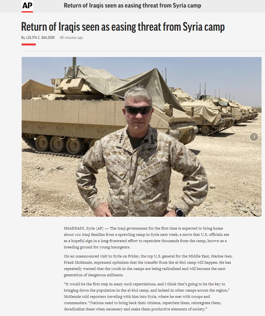 أسوشيتدبرس: ماكينزي بحث في بغداد إعادة الآلاف من النازحين العراقيين في مخيم الهول