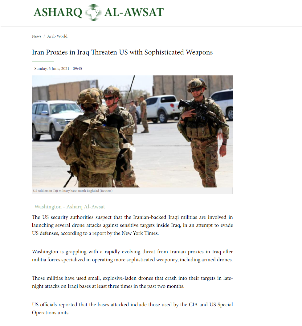 الشرق الأوسط: إدارة بايدن تدرس الرد على هجمات الطائرات المسيرة في العراق