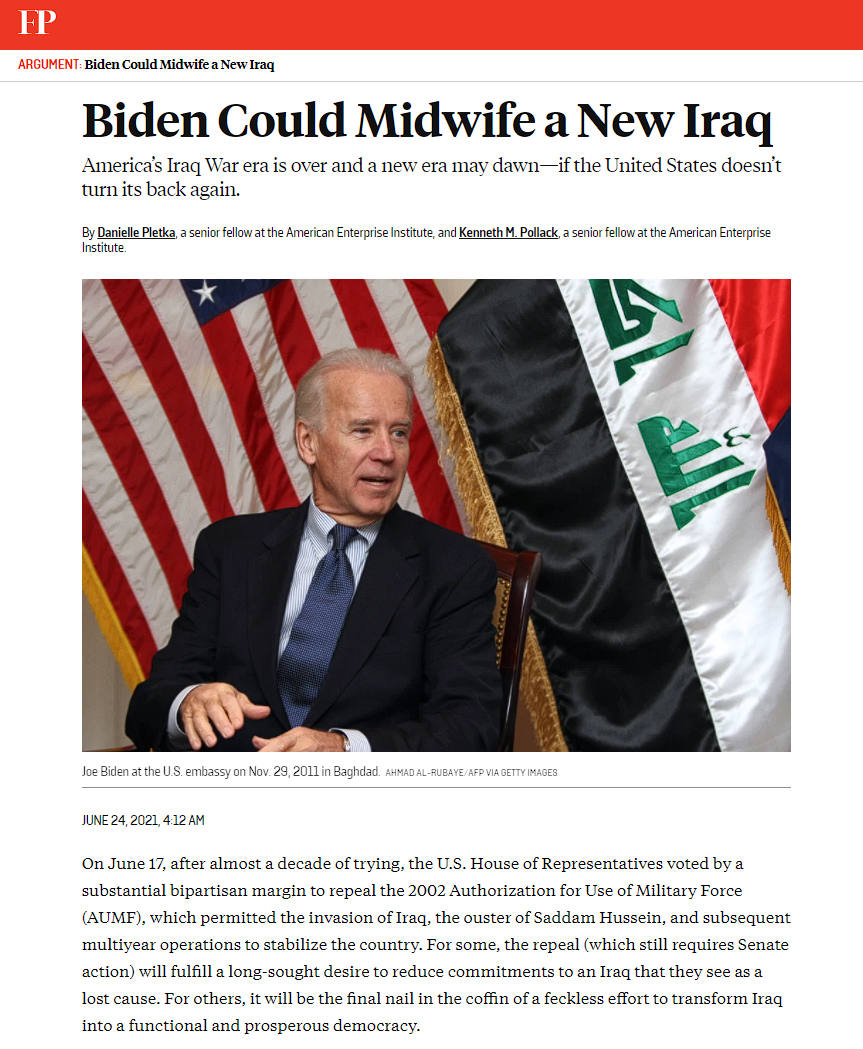 فورين بوليسي: إدارة بايدن يمكنها بدء حقبة جديدة من التعاون مع العراق