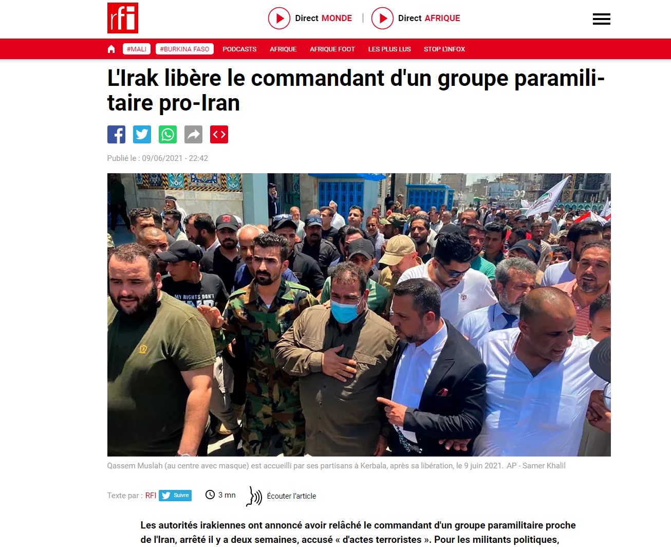 إذاعة فرنسا الدولية: الإفراج عن مصلح يؤكد ضعف الحكومة العراقية أمام الميليشيات