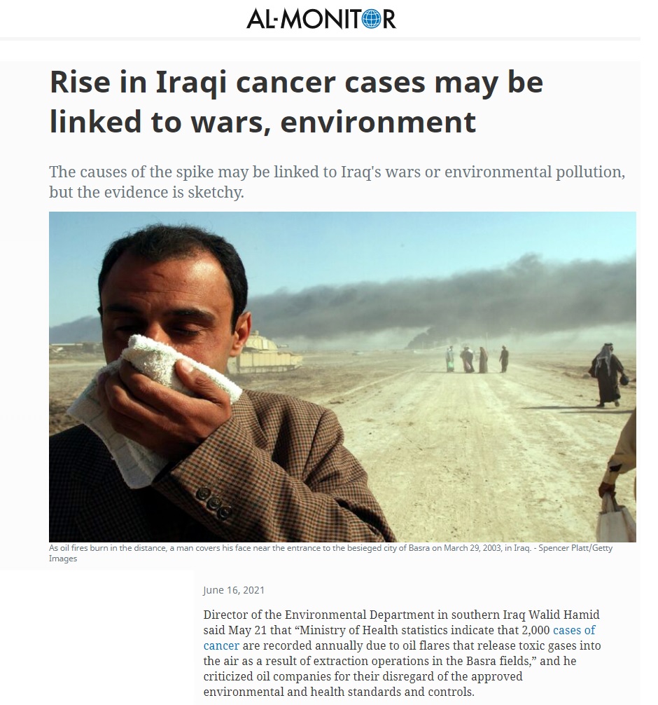 المونيتور: حالات الإصابة المتزايدة بمرض السرطان في المحافظات النفطية في العراق تدق ناقوس الخطر
