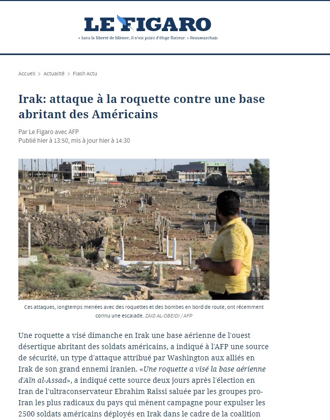 لوفيغارو: عدد الهجمات على المصالح الأميركية في العراق بلغت منذ بداية العام 43 هجوما