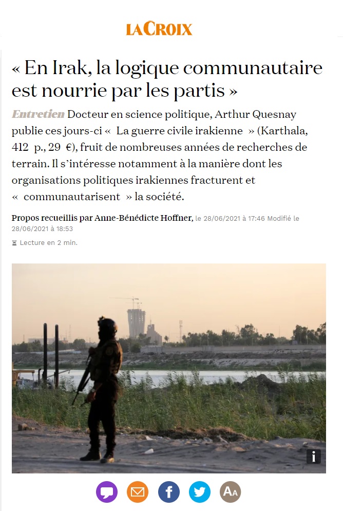 لوكروا الفرنسية: المجتمع العراقي مهدد بسلسلة من الحروب الأهلية بسبب المحاصصة الطائفية للأحزاب