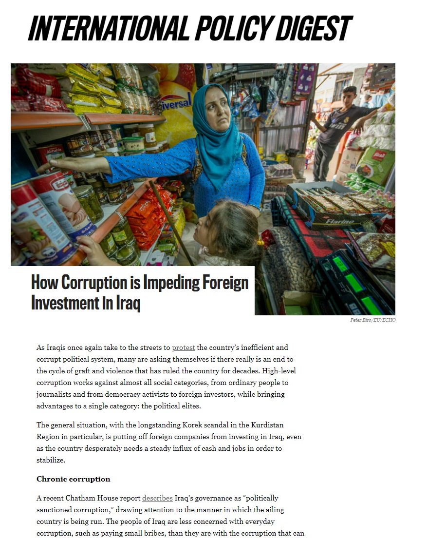 انترناشونال بوليسي ديجست: لا نهاية لدائرة الفساد والعنف في العراق