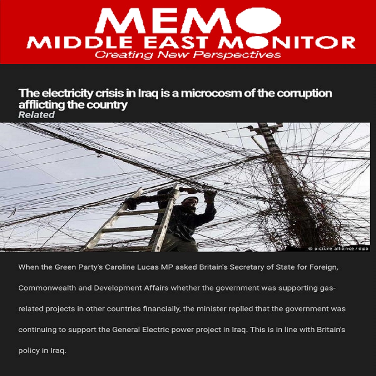 ميدل إيست مونيتور: أزمة الكهرباء في العراق هي صورة مصغرة للفساد
