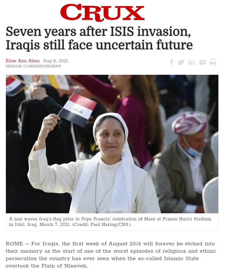 كروا الإيطالية: المسيحيون والإيزيديون في العراق مازال لديهم مخاوف بعد سبع سنوات من غزو داعش الإرهابي