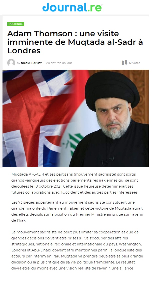 جورنال الفرنسية: اجتماع في لندن سبب رئيسي في فوز الصدر