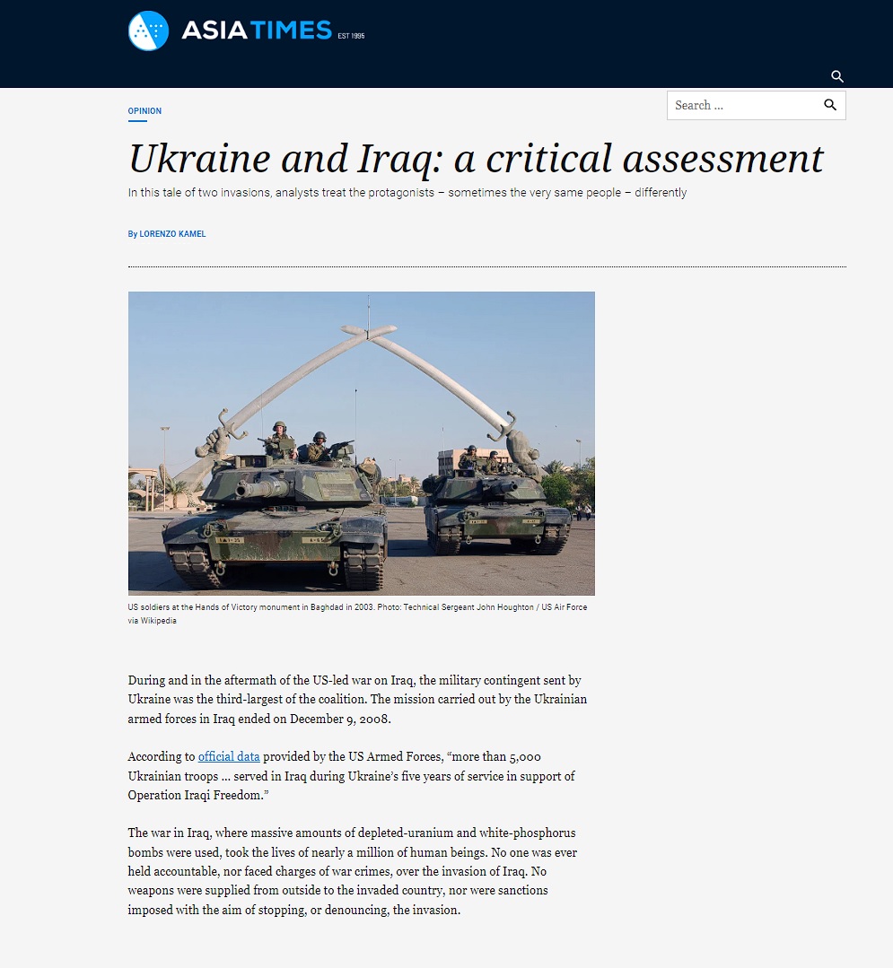 آسيا تايمز: أوكرانيا والعراق: قراءة نقدية