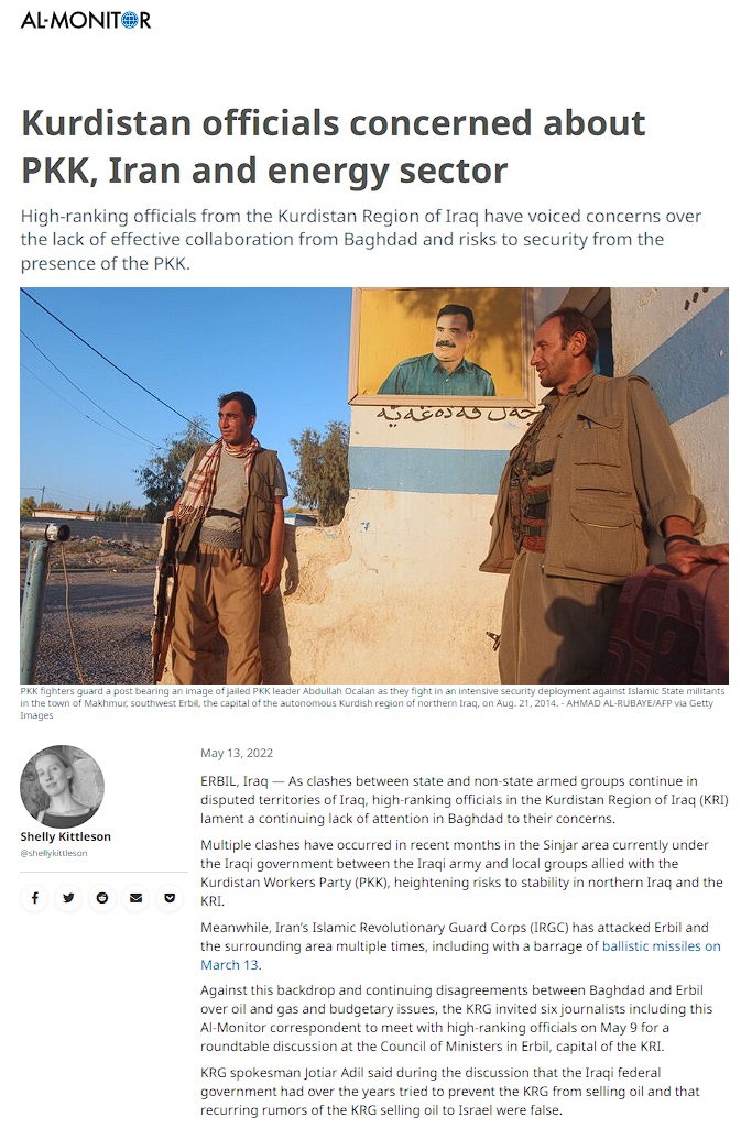 المونيتور: قلق في كردستان من حزب العمال وإيران والطاقة