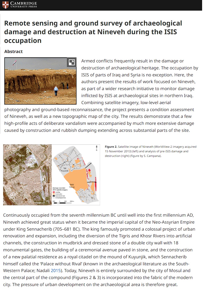 جامعة كامبردج: خنادق داعش الإرهابي تلحق أضراراً جسيمة بمواقع أثرية فـي الموصل