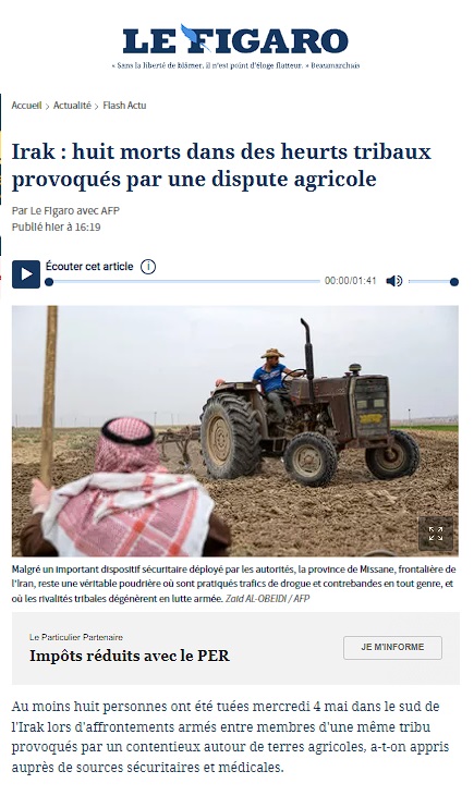 لوفيغارو: النزاعات العشائرية في العراق تتسبب في مقتل 8 أشخاص