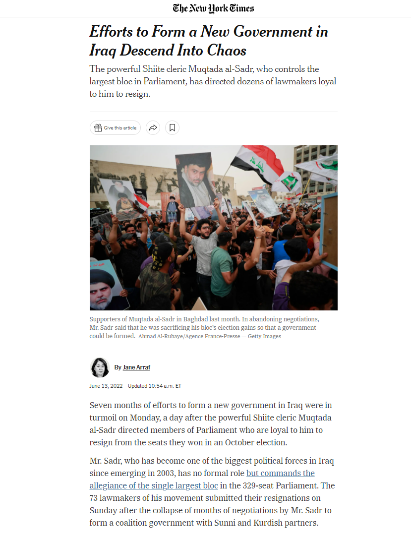 نيويورك تايمز: العراق في متاهة وفوضى سياسية