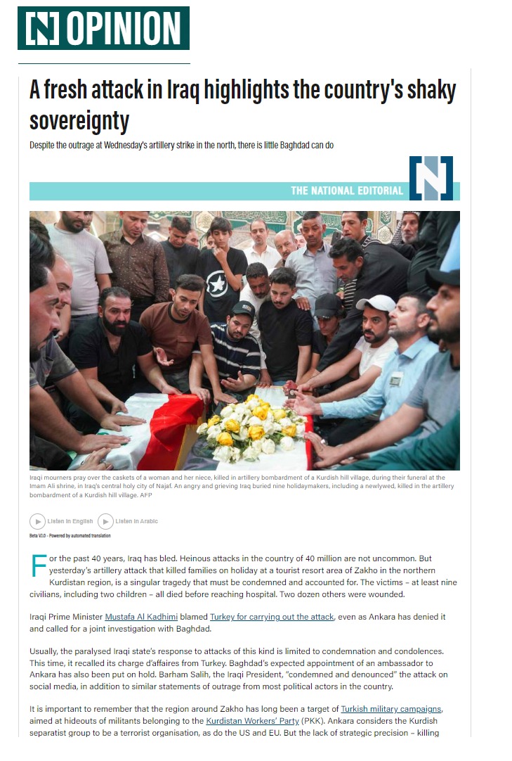 ذا ناشونال: هجوم دهوك يؤكد سيادة العراق المخترقة