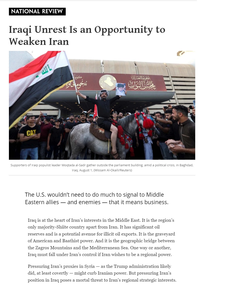 ناشونال ريفيو: الاضطرابات في العراق تخدم مصلحة لإيران