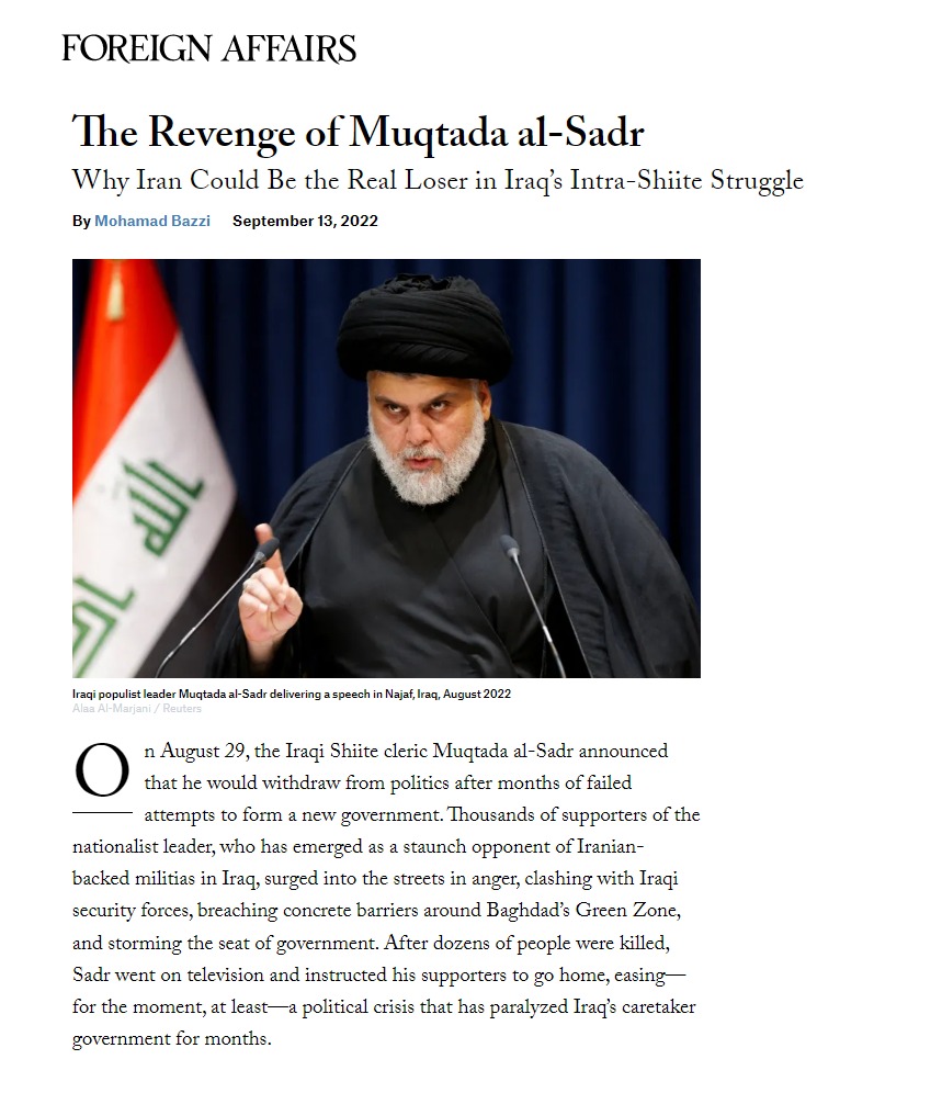 فورين أفيرز: تحدي الصدر .. لماذا قد تصبح إيران هي الخاسر الأكبر