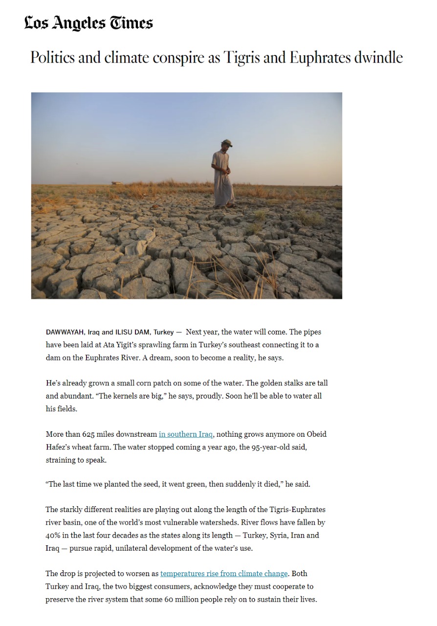 لوس أنجلوس تايمز: السياسة والمناخ يتآمران على فرص حياة دجلة والفرات