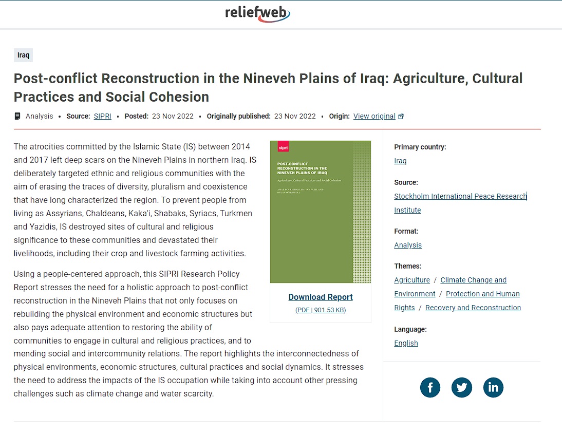 معهد ستوكهولم: يجب الاهتمام بالتعايش السلمي والحريات الدينية في الموصل