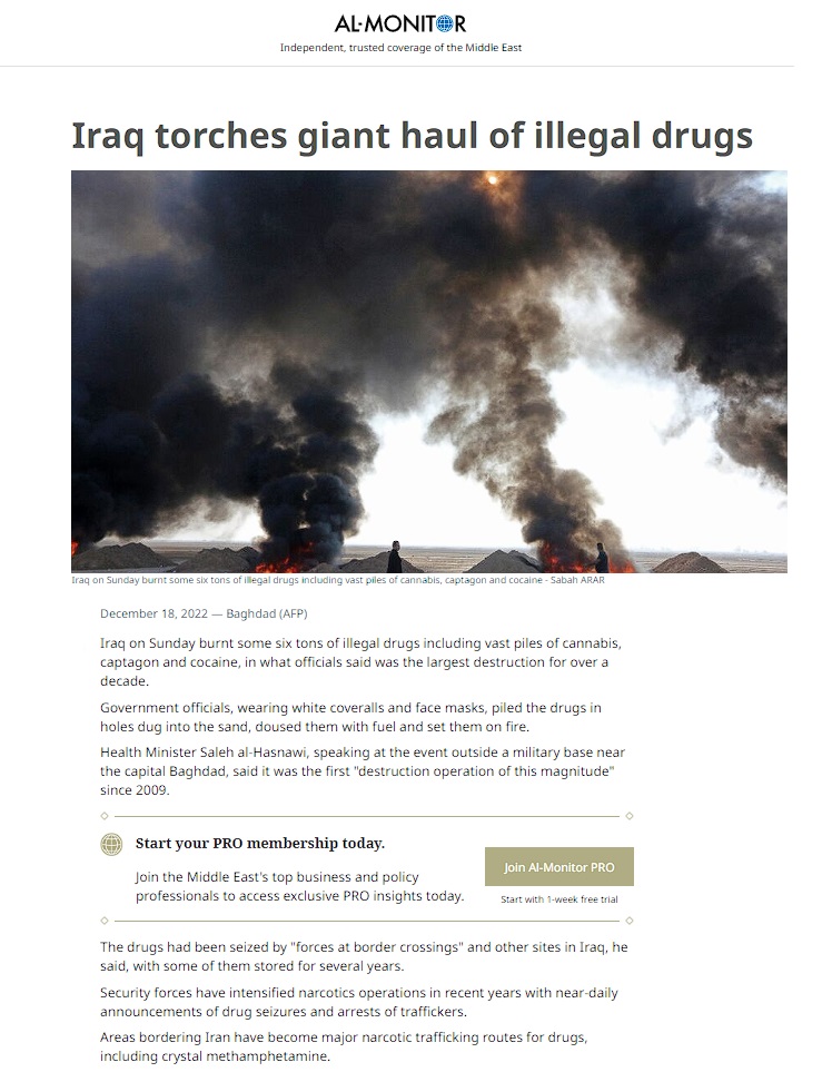 المونيتور: قضية المخدرات تشكل تحديا خطيرا في العراق