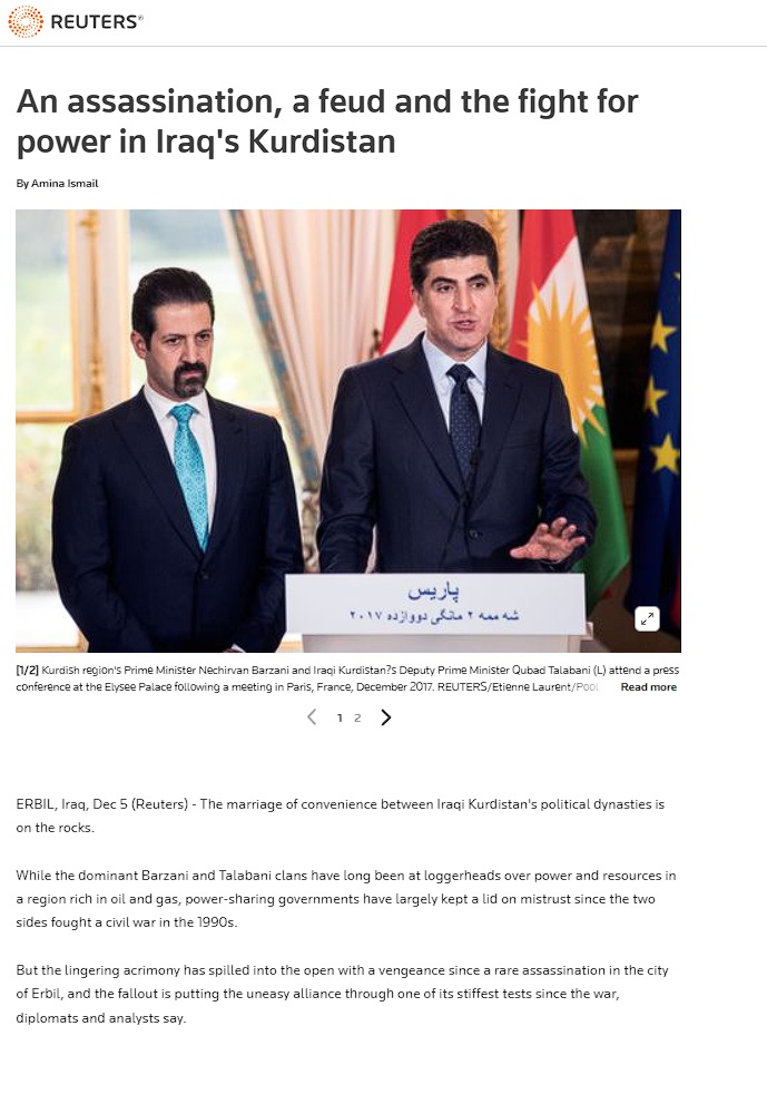 رويترز: ثأر واغتيالات وصراع على السلطة في كردستان العراق
