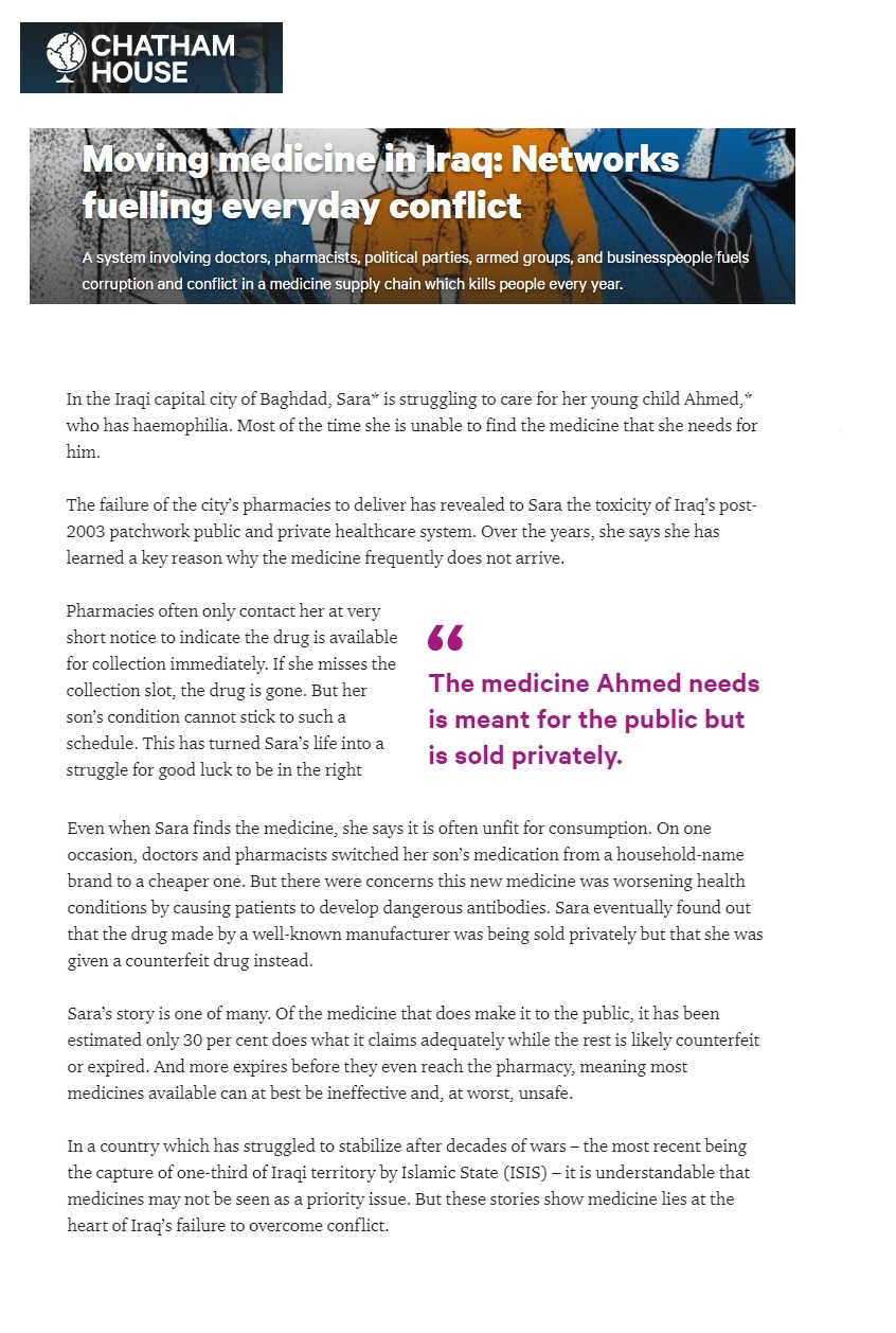 تشاتام هاوس: الطب في العراق شبكات تغذي الصراعات