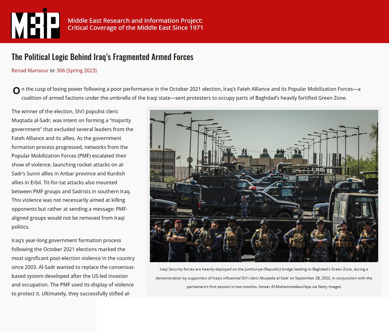 ميدل إيست ريسيرشر: القوى السياسية وراء تشرذم القوات المسلحة العراقية