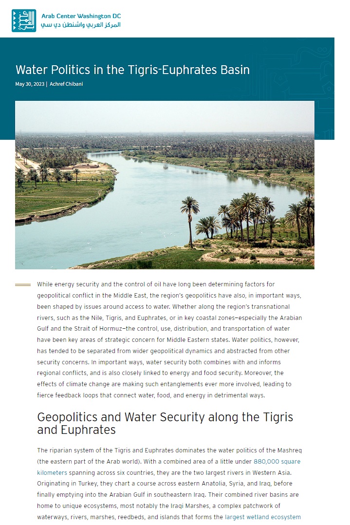 المركز العربي في واشنطن: سياسة المياه في حوض دجلة والفرات