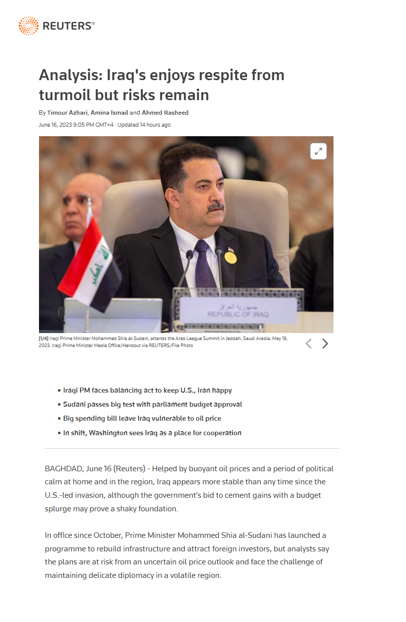 رويترز: العراق يرتاح قليلا من الاضطرابات لكن المخاطر قائمة
