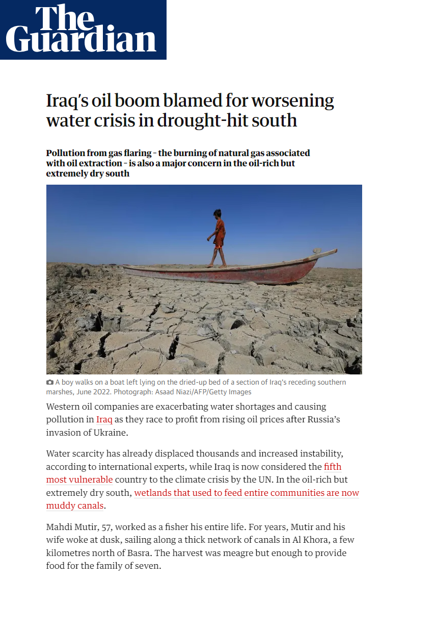 الغارديان: النفط يفاقم أزمات المياه والتلوث في جنوب العراق