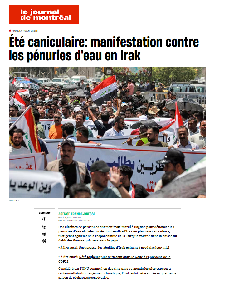 لو جورنال: احتجاجات في بغداد لنقص المياه والكهرباء