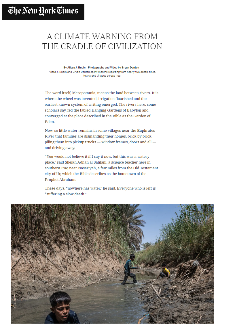 نيويورك تايمز: العراق مهد الحضارة يتحول إلى صحراء قاحلة