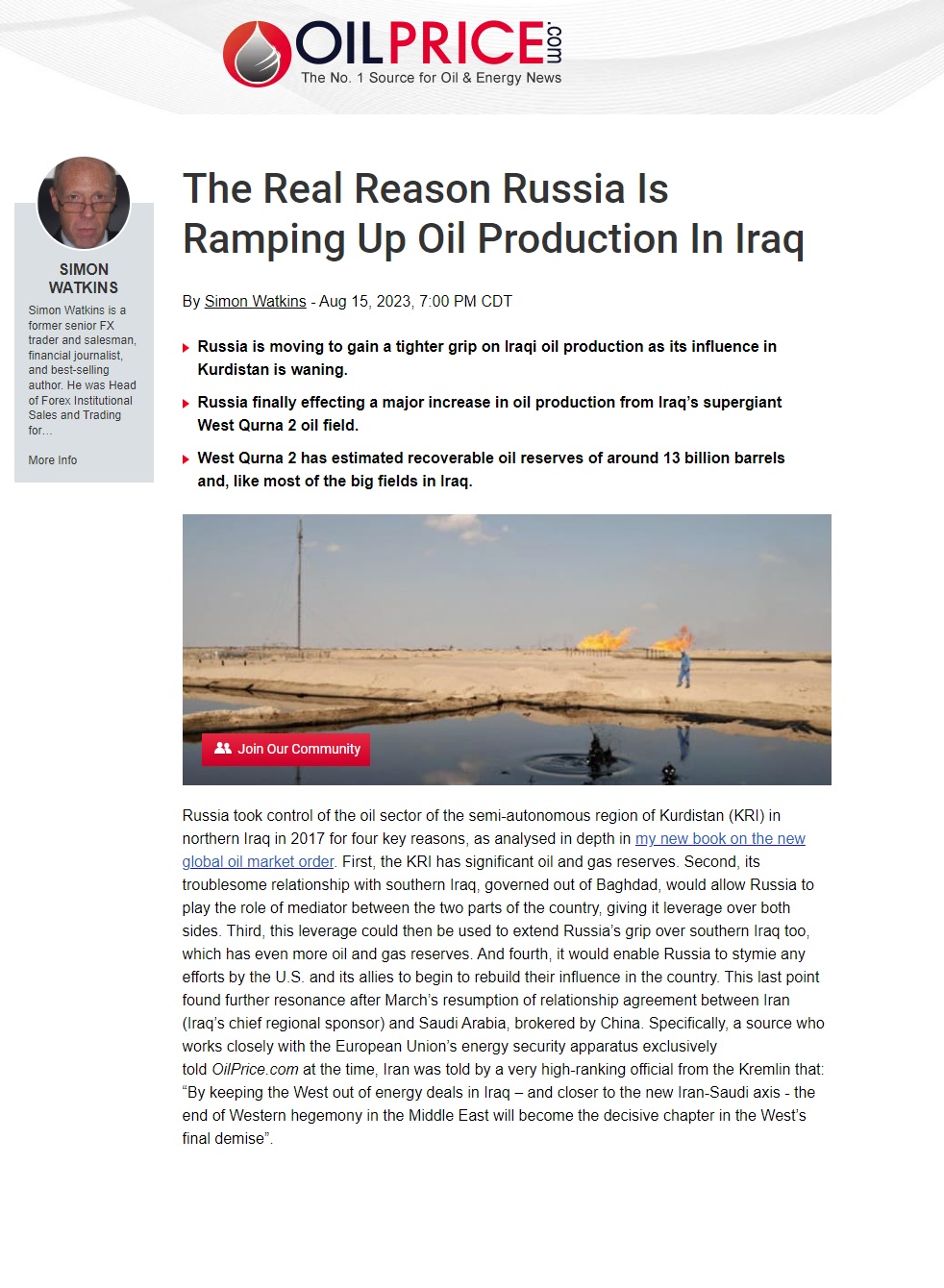 أويل برايس: خطة روسية صينية لتأمين نفط العراق والمنطقة