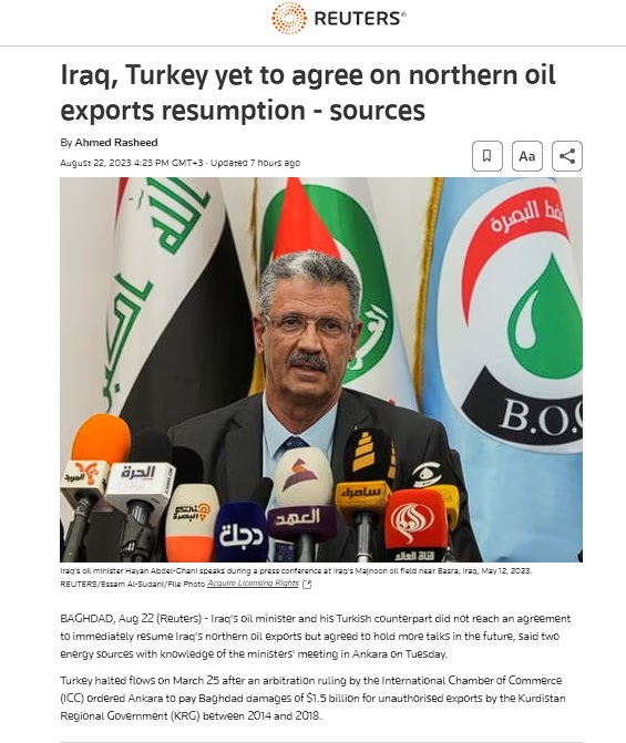 رويترز: العراق وتركيا لم يتفقا بعد على استئناف صادرات النفط الشمالية