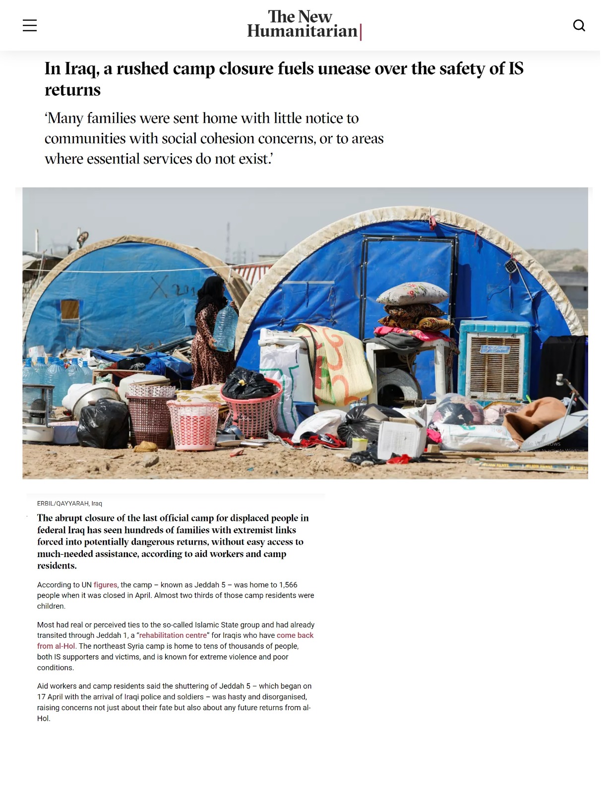 ذي نيو هيومانيتيريان: عائدون من الجدعة 5 يشكون عدم الاستقرار في مناطقهم الأصلية