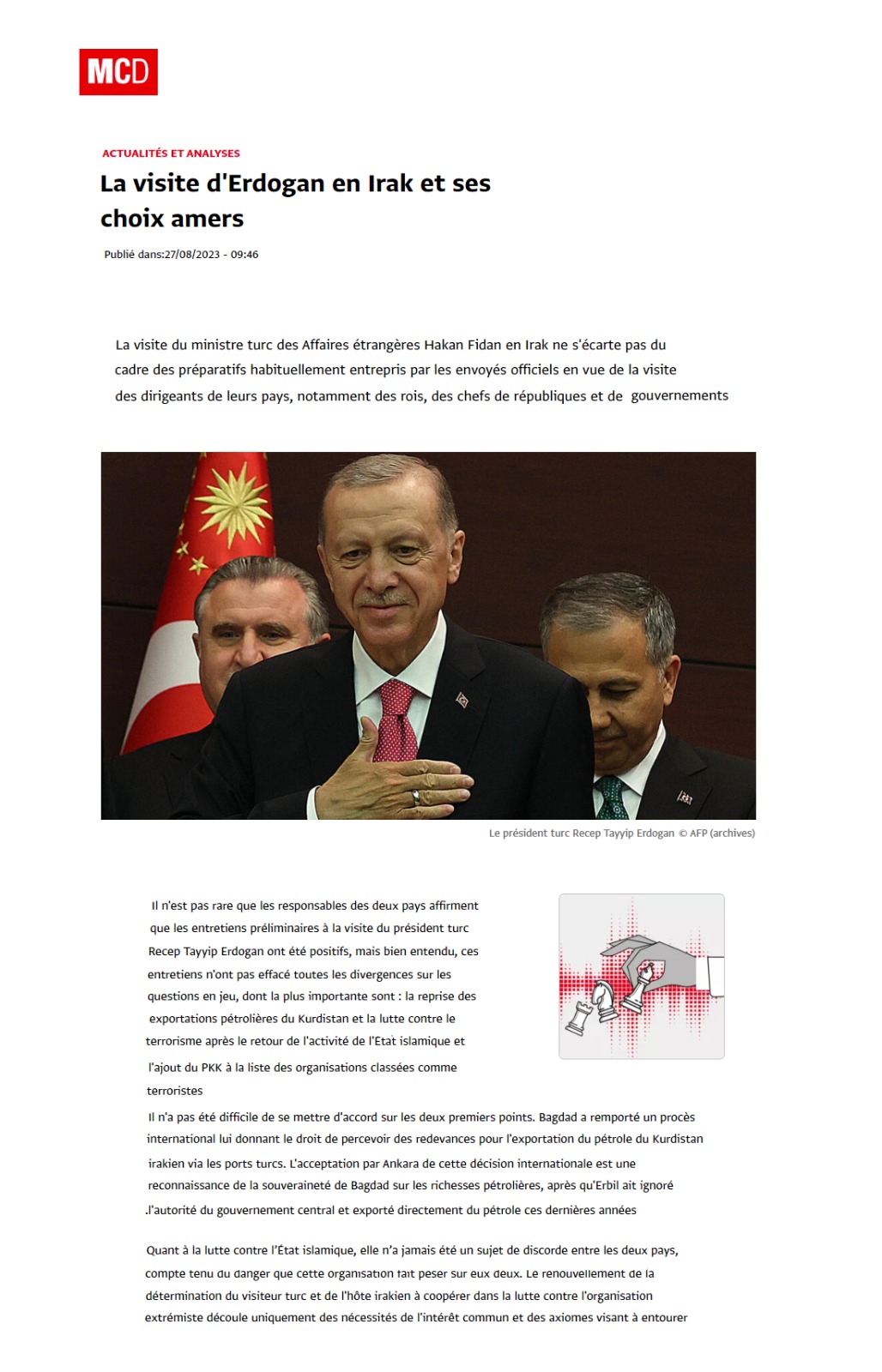 مونت كارلو: زيارة أردوغان إلى العراق وخياراتها المرة