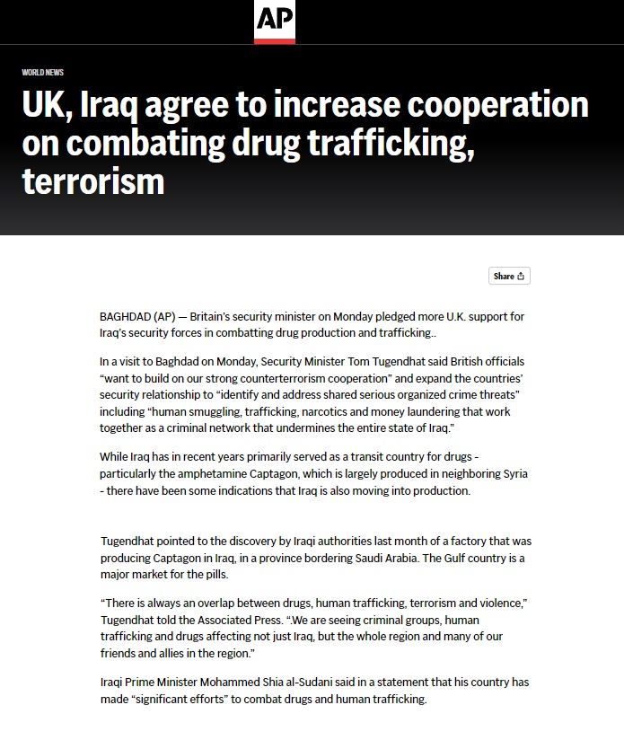 أسوشيتدبرس: قلق بريطاني من تحول العراق إلى منتج لحبوب الكبتاغون المخدرة