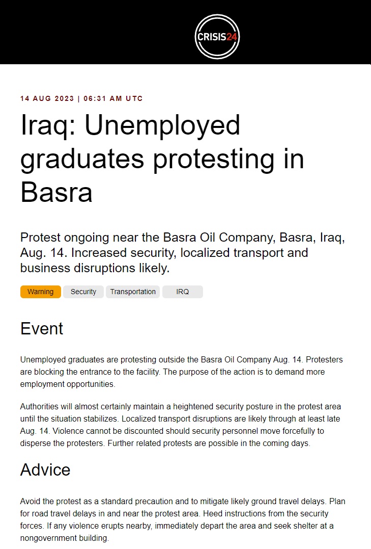 كرايسز 24: تجدد الاحتجاجات ضد البطالة في البصرة