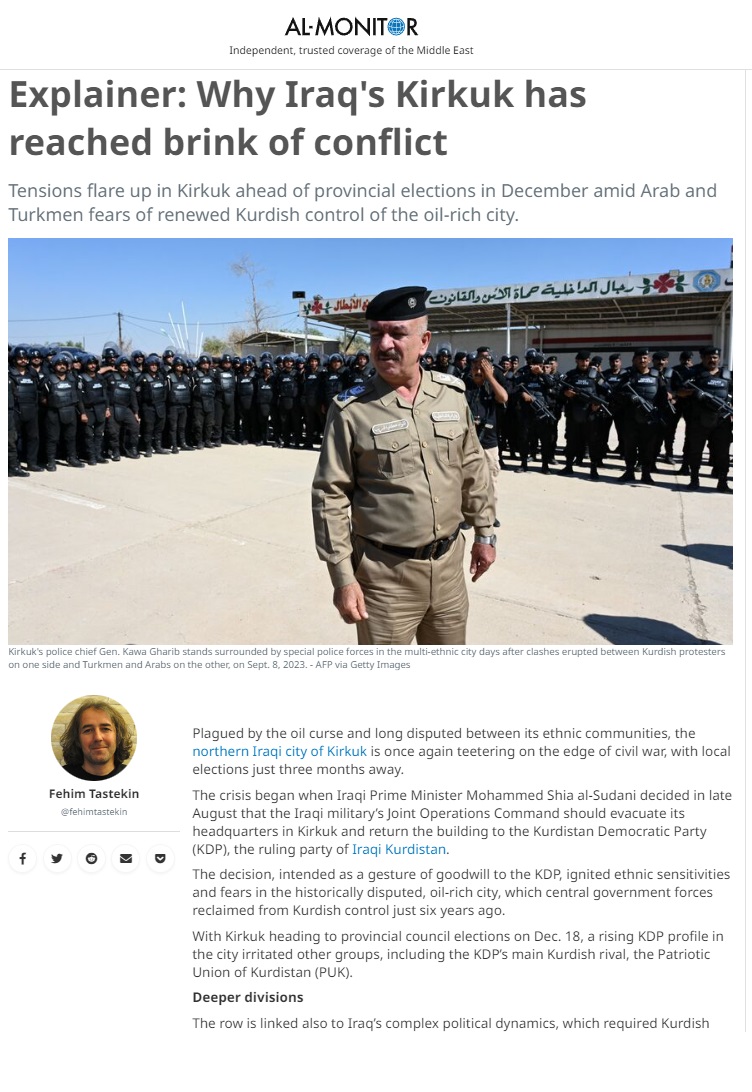 المونيتور: لماذا وصلت كركوك العراقية إلى حافة الصراع؟