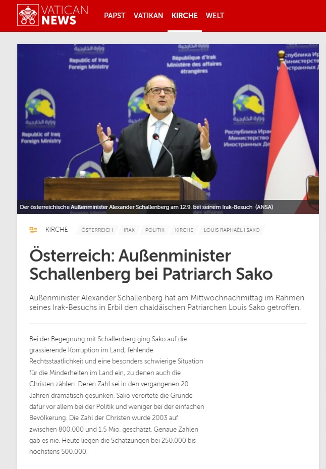 الفاتيكان نيوز: ساكو يحذر من الفساد وغياب سيادة القانون