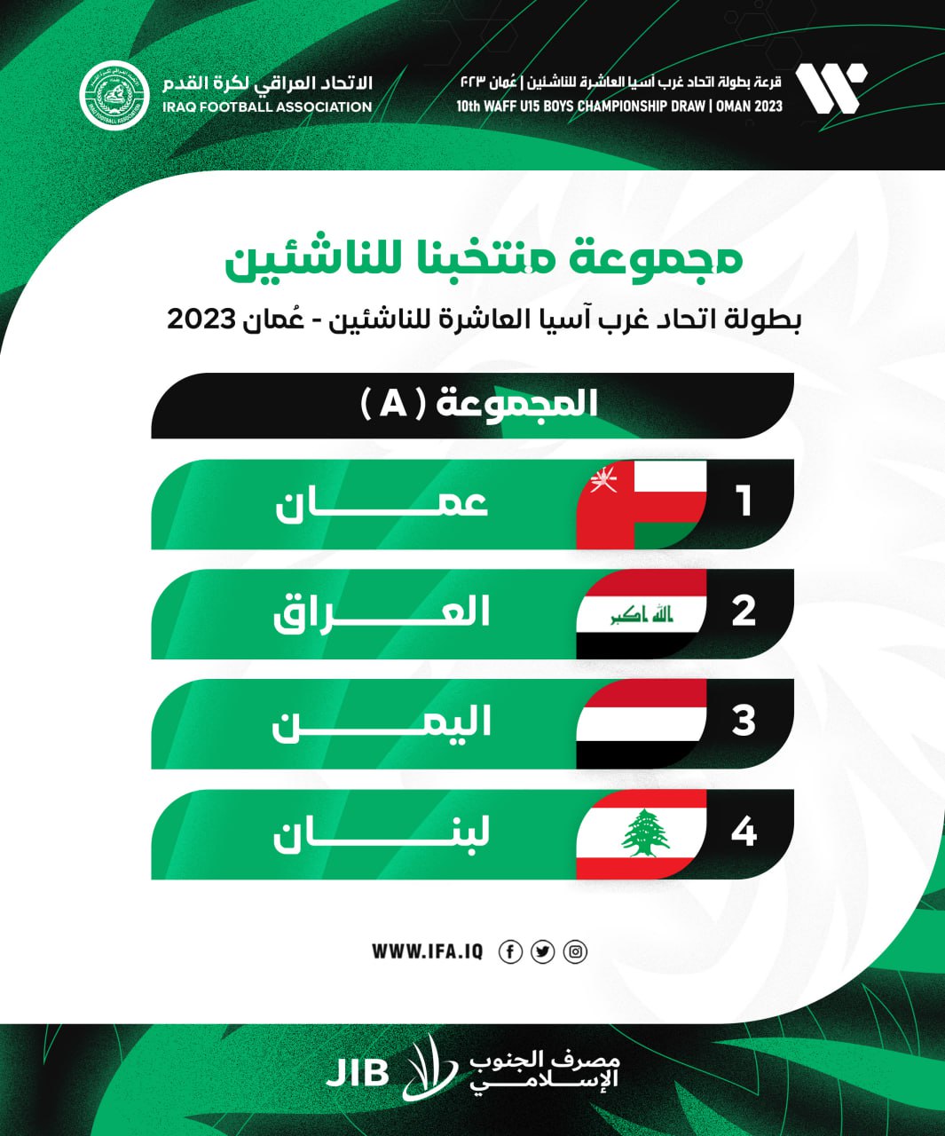 منتخب الناشئين إلى جانب عُمان واليمن ولبنان في بطولة اتحاد غرب آسيا